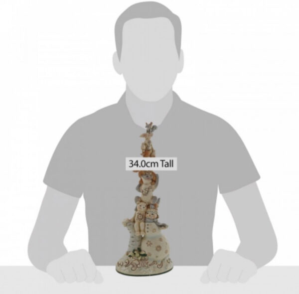 White Woodland Snowman Stacked with Animals Figure - Image 3