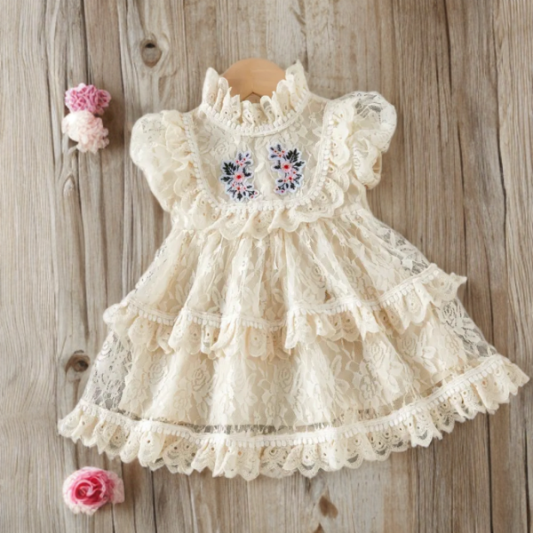 “Timeless Petals” Little Girls’ Ruffled Dress. - Image 2