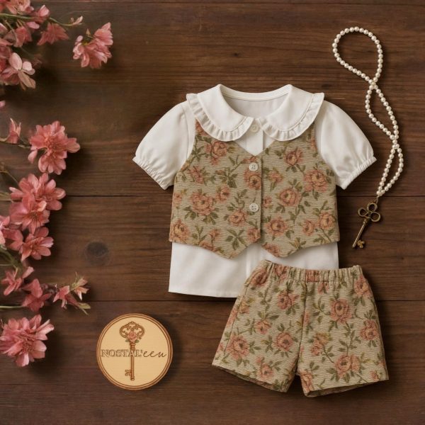 “Buttons & Blossoms” Little Girls’ 2 pcs Set.