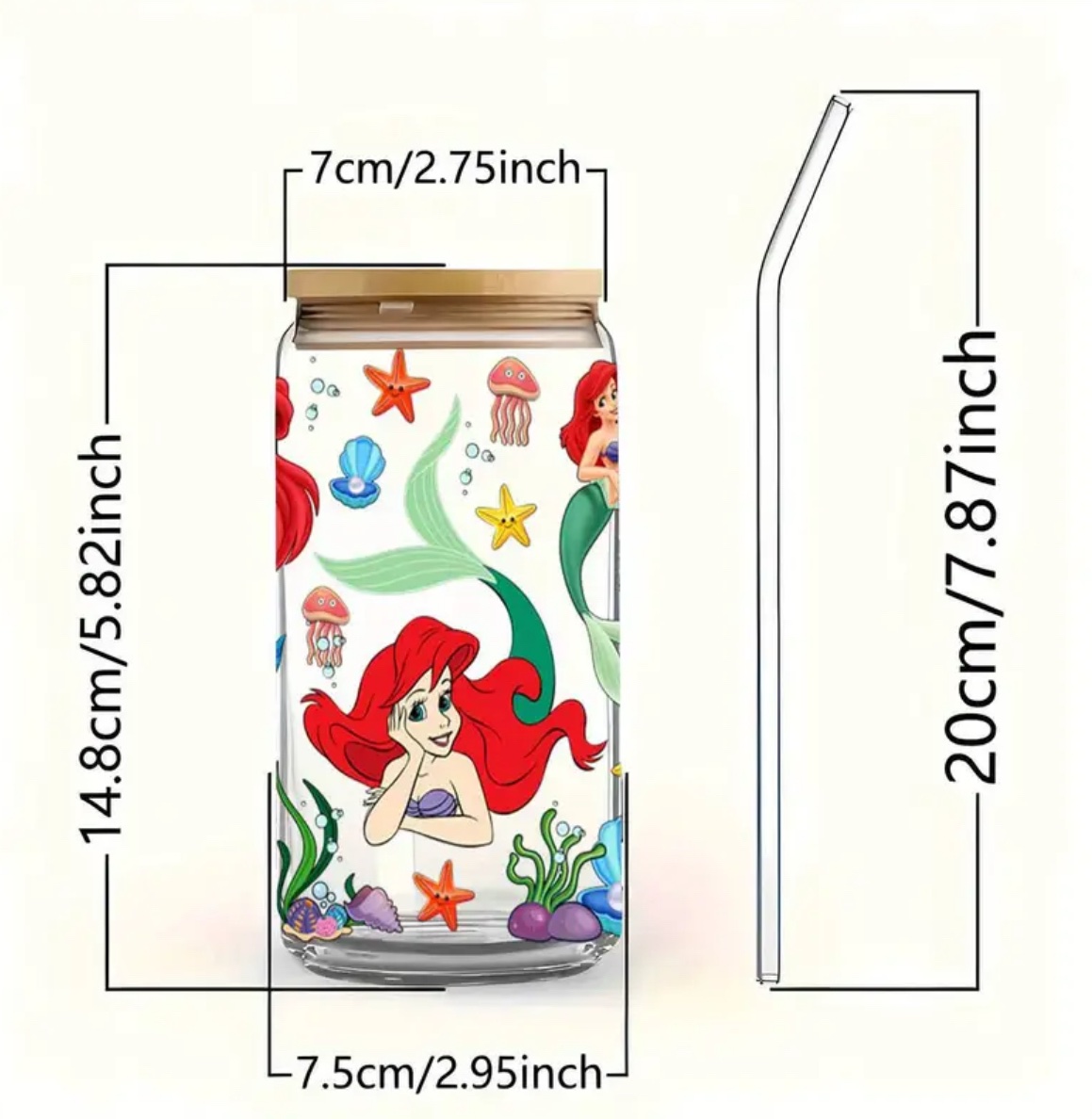 The Little Mermaid Glass Tumbler with Bamboo Lid & Straw - Image 4