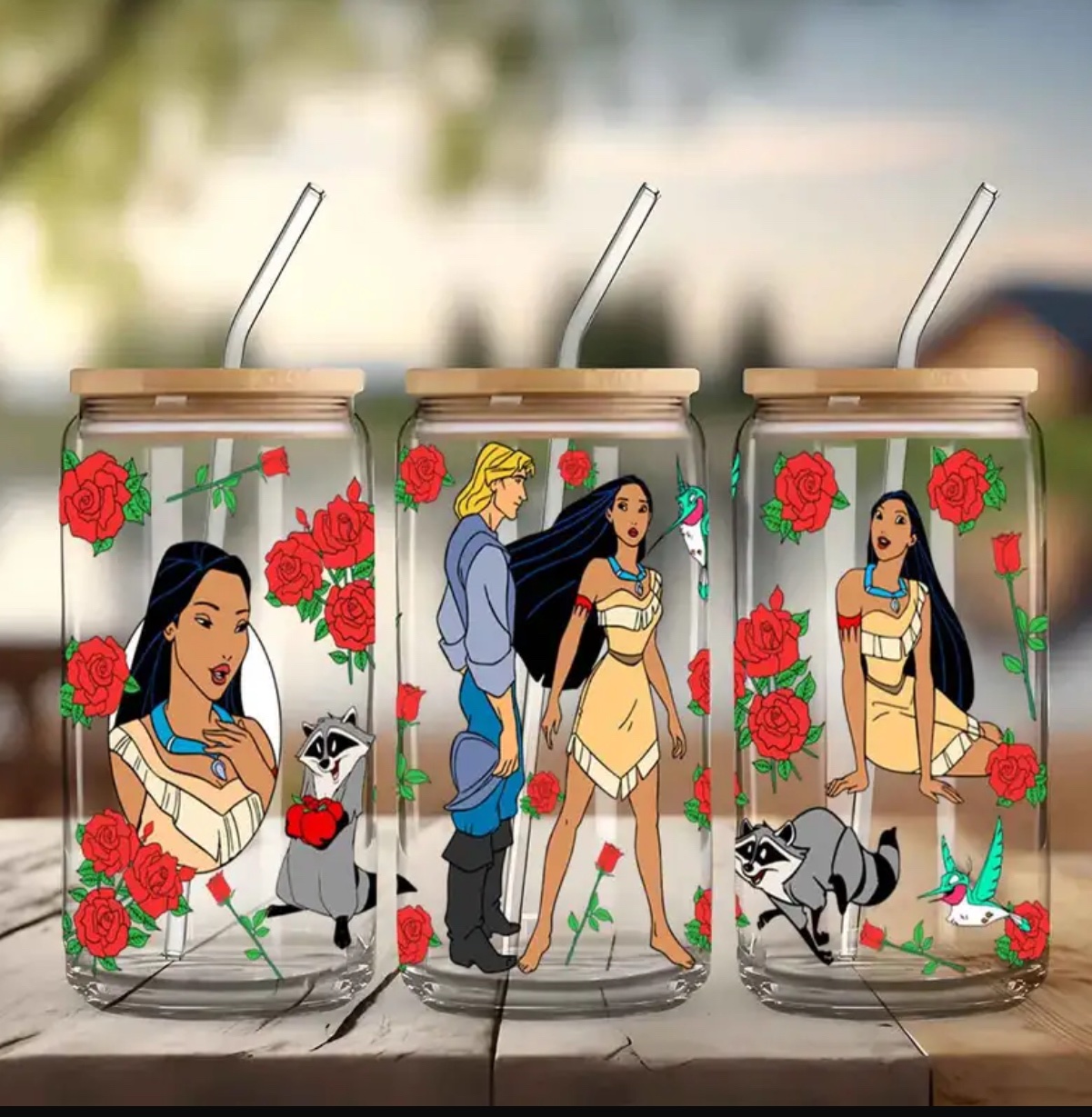 Pocahontas Glass Tumbler With Bamboo Lid & Straw - Image 2