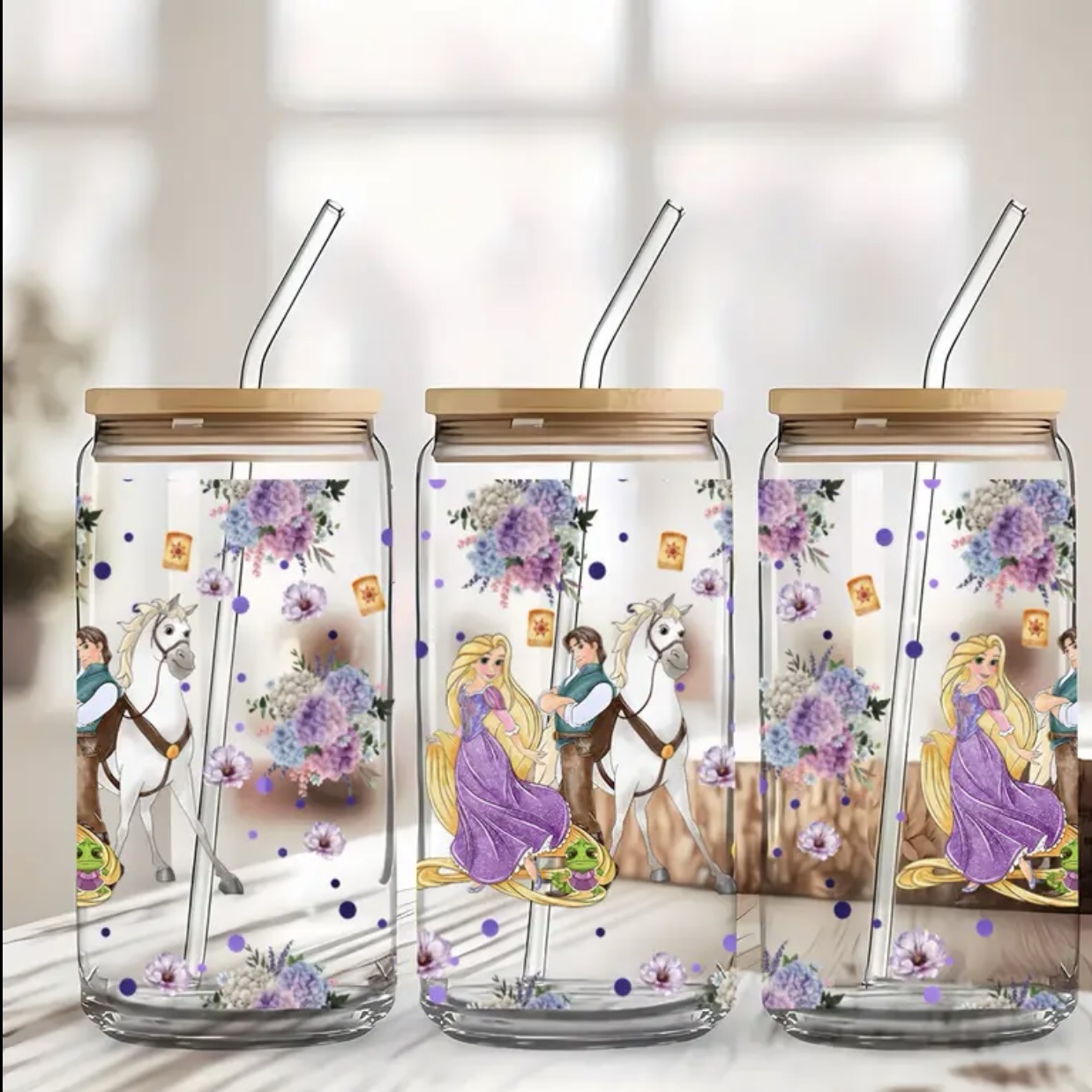 Rapunzel Glass Tumbler with Bamboo Lid & Straw - Image 2