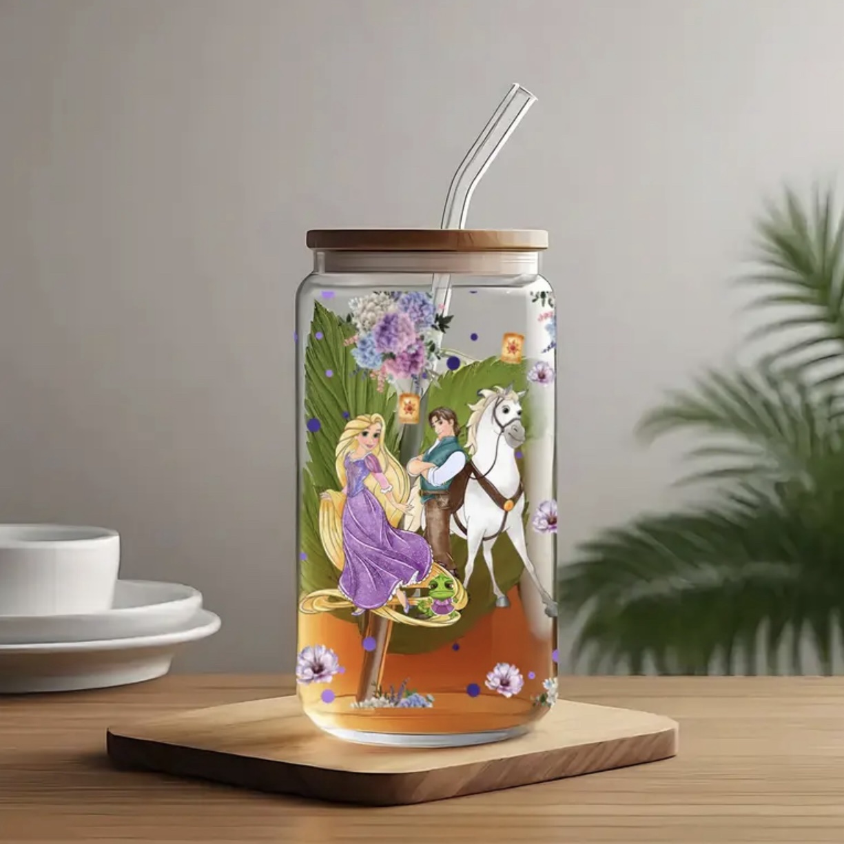 Rapunzel Glass Tumbler with Bamboo Lid & Straw - Image 3