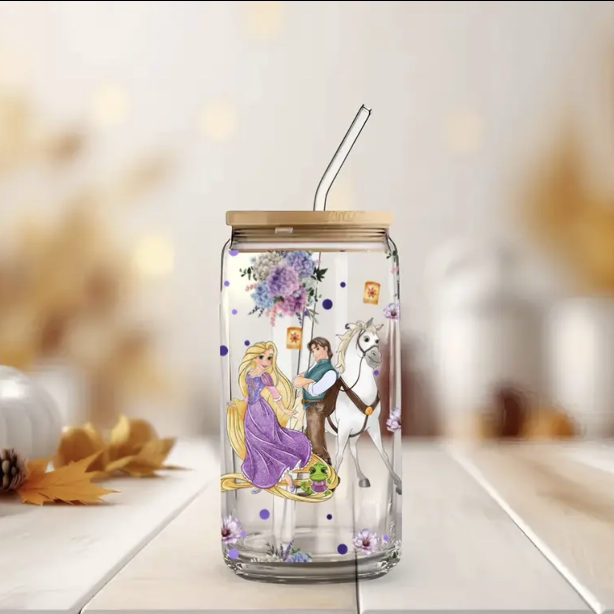 Rapunzel Glass Tumbler with Bamboo Lid & Straw