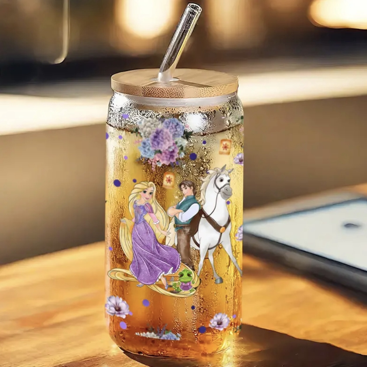 Rapunzel Glass Tumbler with Bamboo Lid & Straw - Image 5