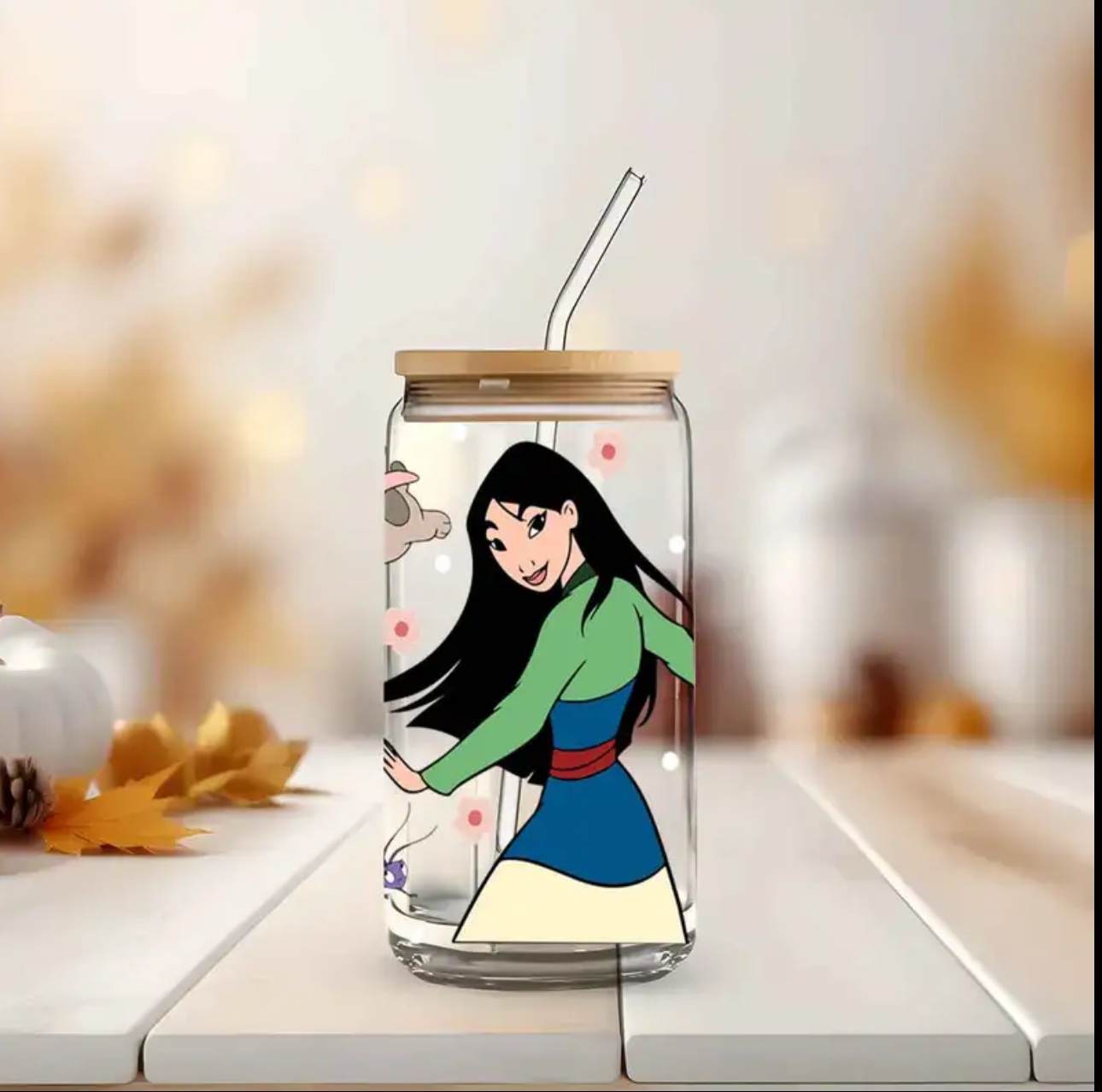 Mulan Glass Tumbler with Bamboo Lid & Straw