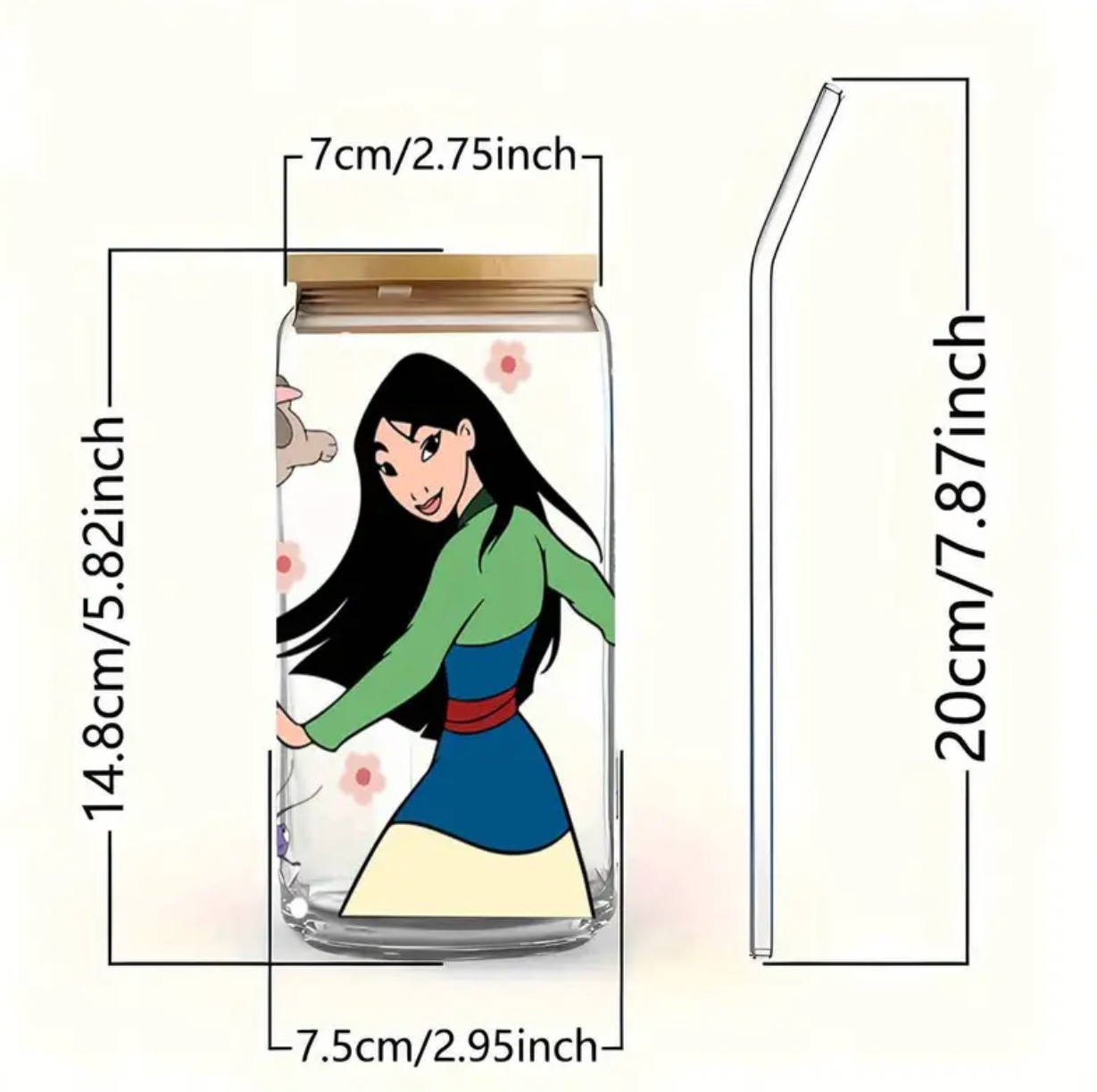 Mulan Glass Tumbler with Bamboo Lid & Straw - Image 3